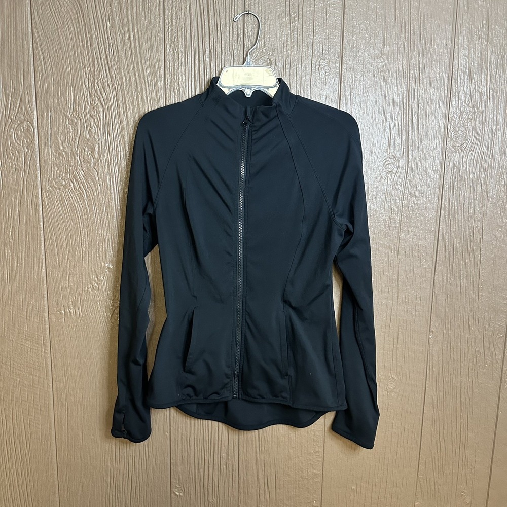 YOGALICIOUS Black Full Zip Jacket Sz M Athletic Fit Compression Workout Lougne